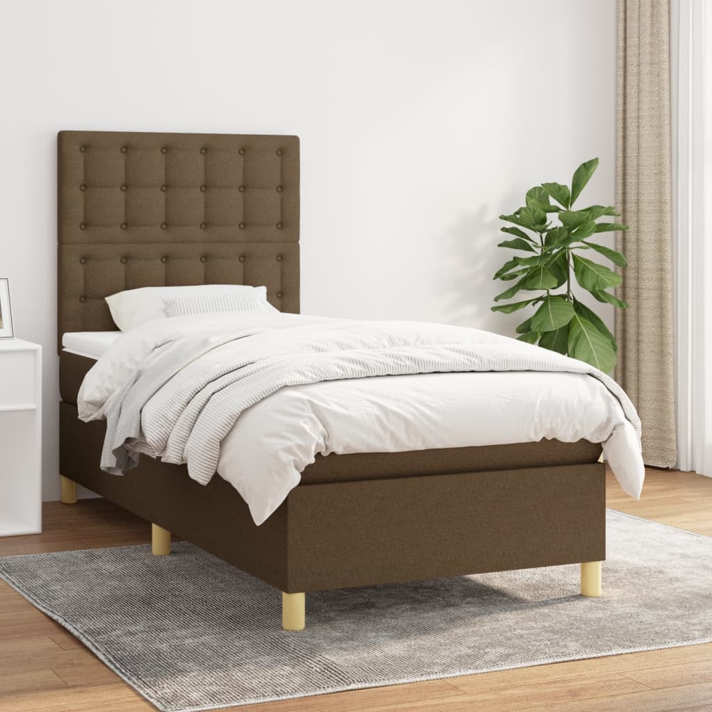 Boxspring met matras stof donkerbruin 80x200 cm – afbeelding 1