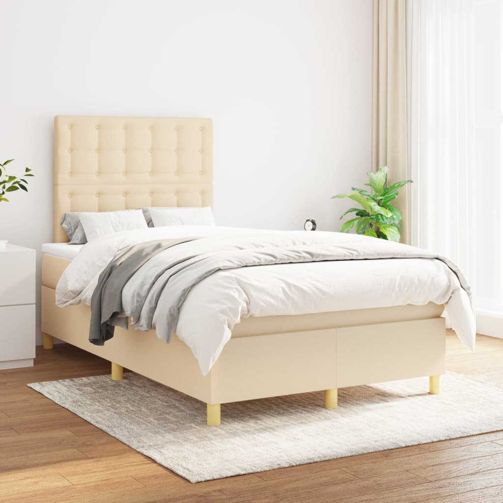 Boxspring met matras stof crèmekleurig 120x200 cm – afbeelding 1