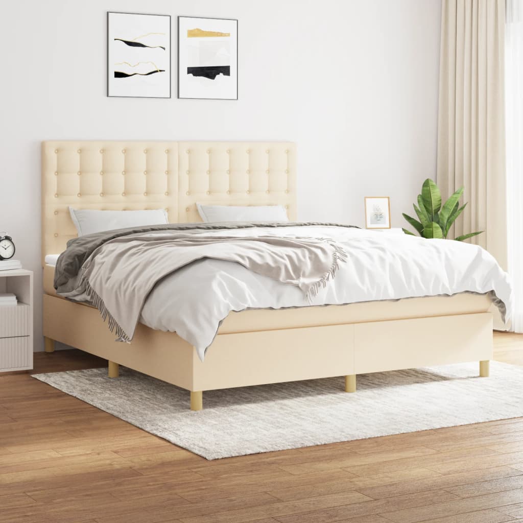 Boxspring met matras stof crèmekleurig 160x200 cm – afbeelding 1