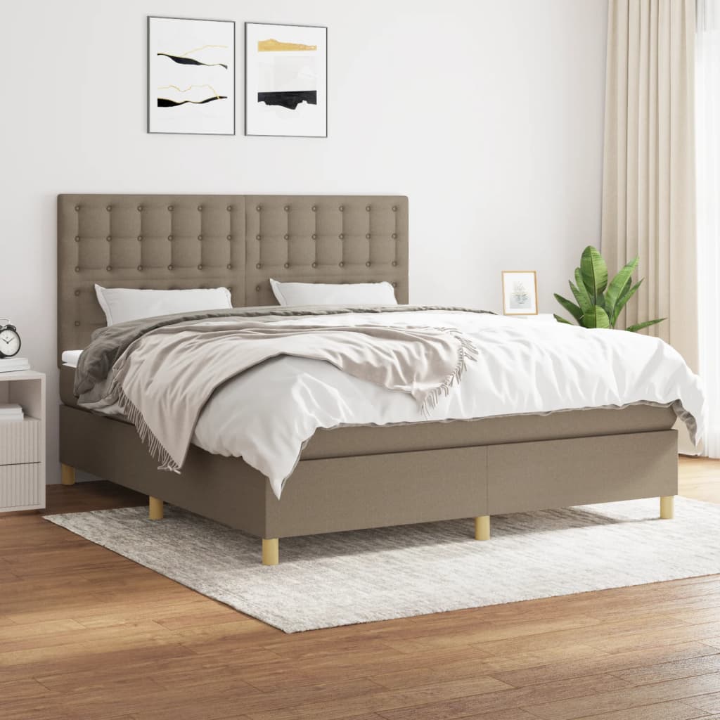 Boxspring met matras stof taupe 180x200 cm – afbeelding 1