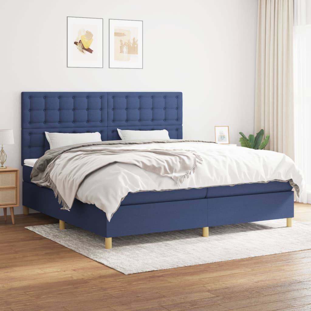 Boxspring met matras stof blauw 200x200 cm – afbeelding 1