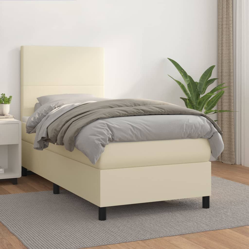 Boxspring met matras kunstleer crèmekleurig 80x200 cm – afbeelding 1