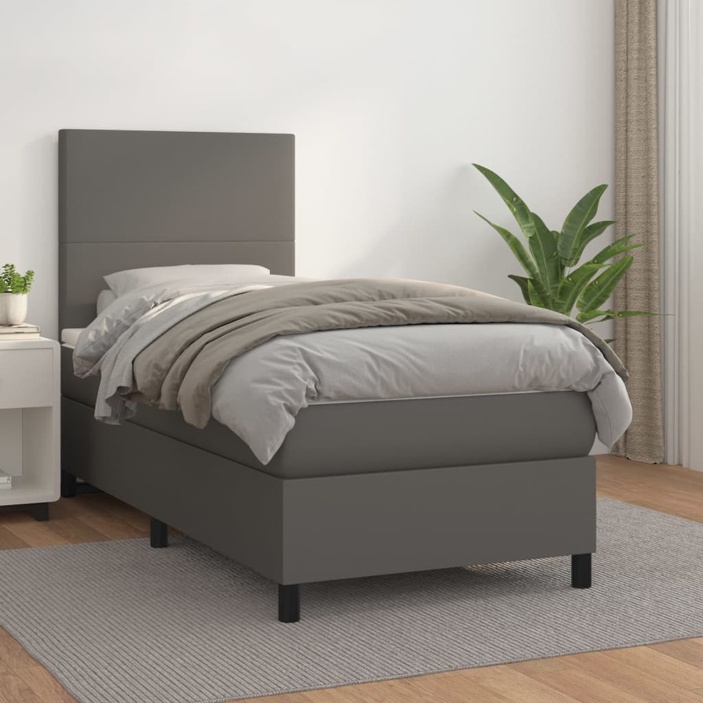 Boxspring met matras kunstleer grijs 80x200 cm – afbeelding 1