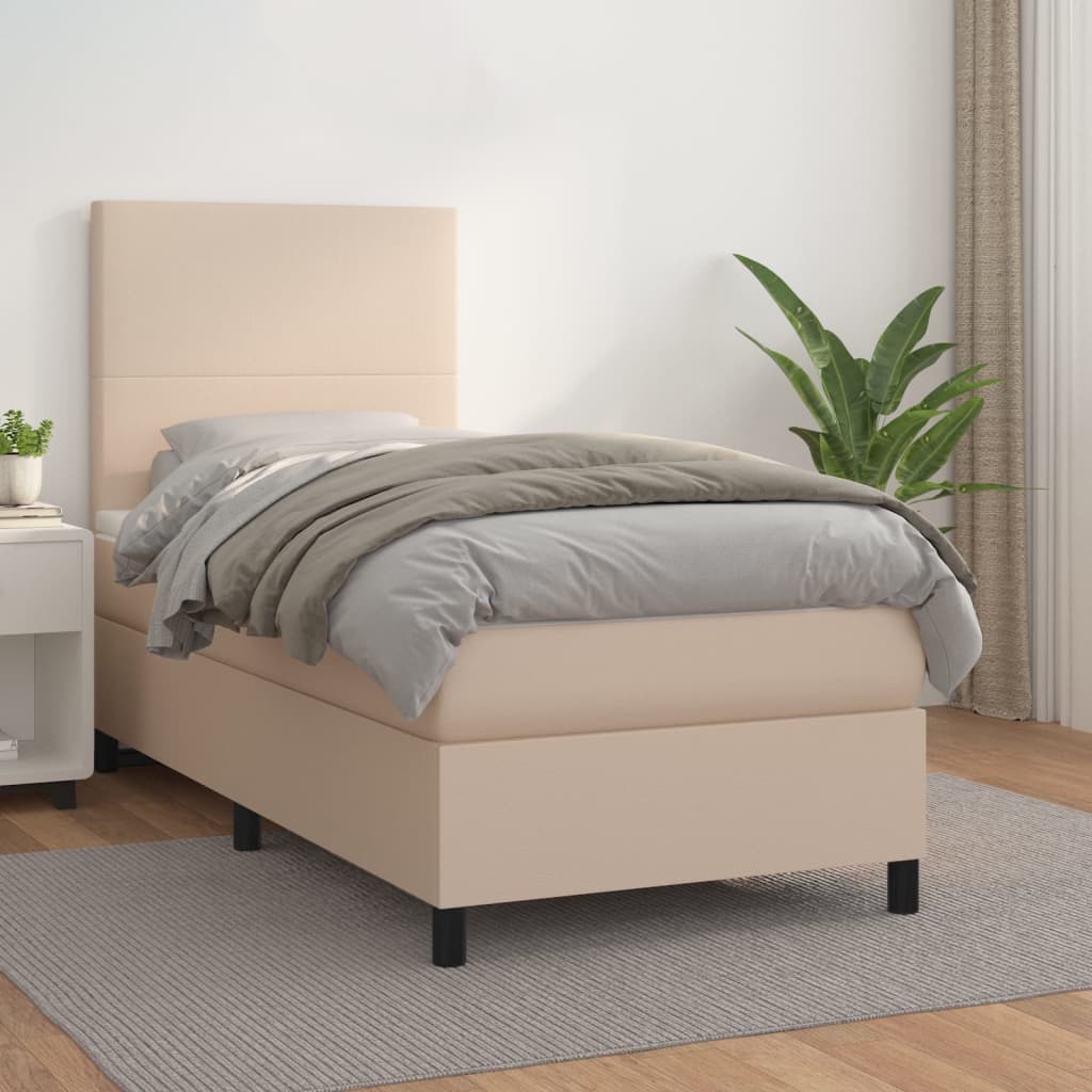 Boxspring met matras kunstleer cappuccinokleurig 100x200 cm – afbeelding 1