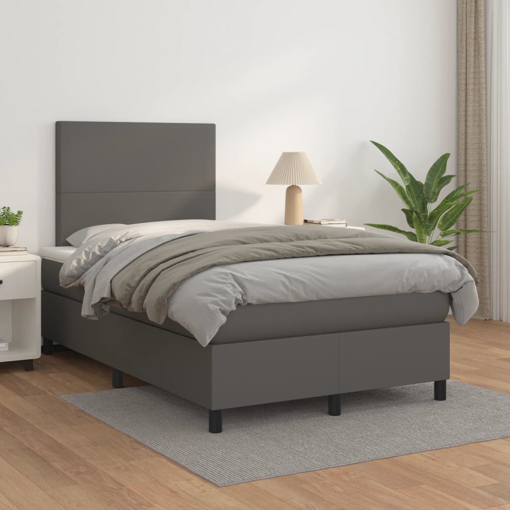 Boxspring met matras kunstleer grijs 120x200 cm – afbeelding 1