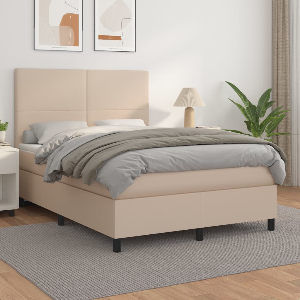 Boxspring met matras kunstleer cappuccinokleurig 140x200 cm – afbeelding 1