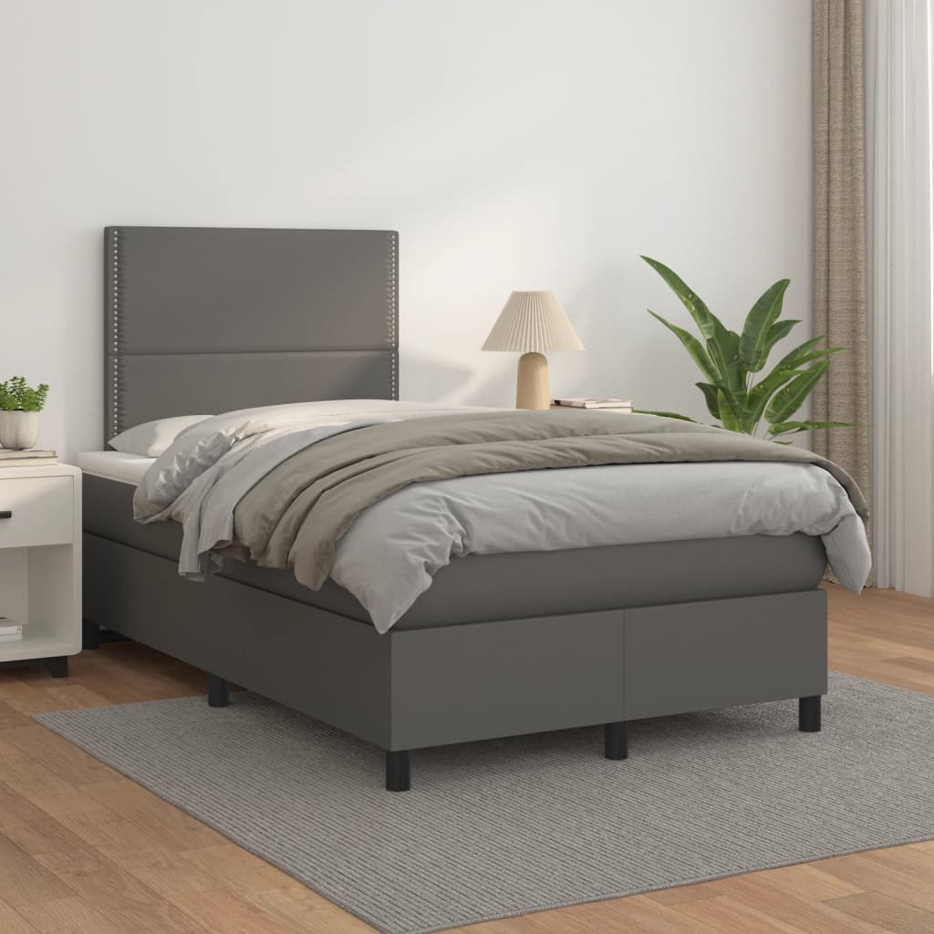 Boxspring met matras kunstleer grijs 120x200 cm – afbeelding 1
