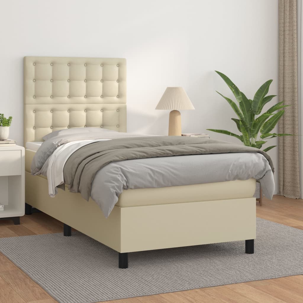 Boxspring met matras kunstleer crèmekleurig 80x200 cm – afbeelding 1