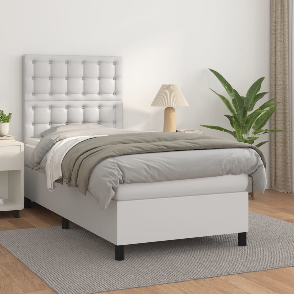 Boxspring met matras kunstleer wit 90x200 cm – afbeelding 1