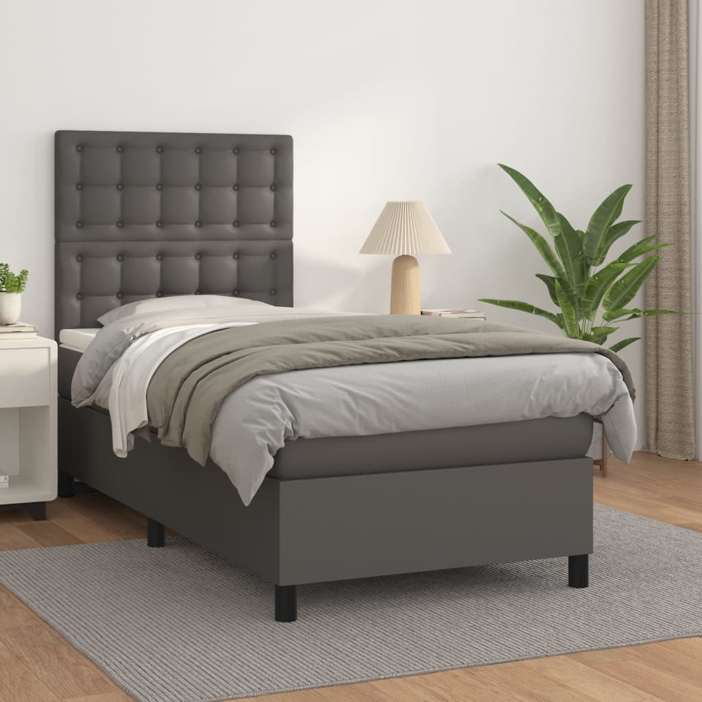 Boxspring met matras kunstleer grijs 90x200 cm – afbeelding 1