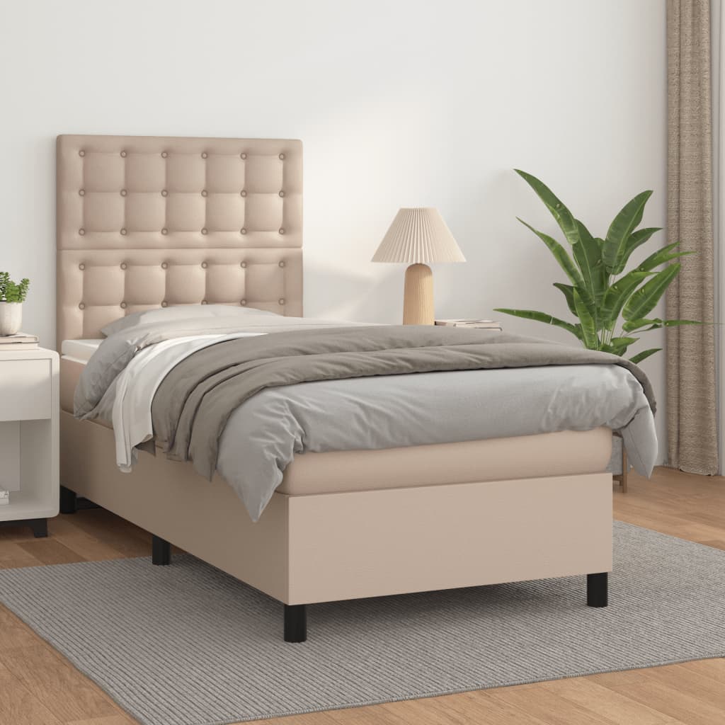 Boxspring met matras kunstleer cappuccinokleurig 100x200 cm – afbeelding 1