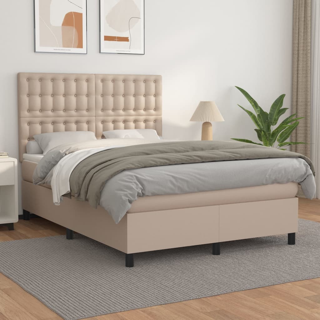 Boxspring met matras kunstleer cappuccinokleurig 140x190 cm – afbeelding 1