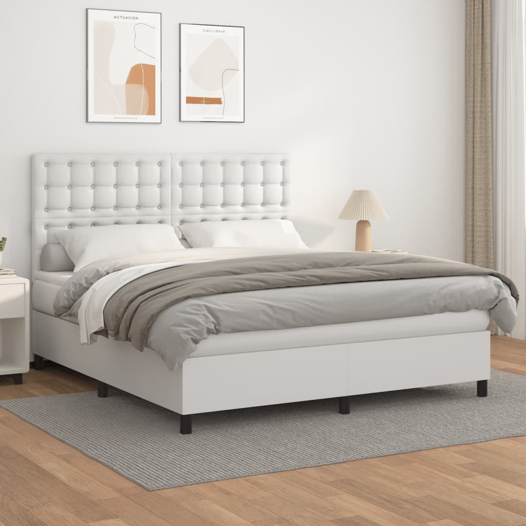 Boxspring met matras kunstleer wit 160x200 cm – afbeelding 1