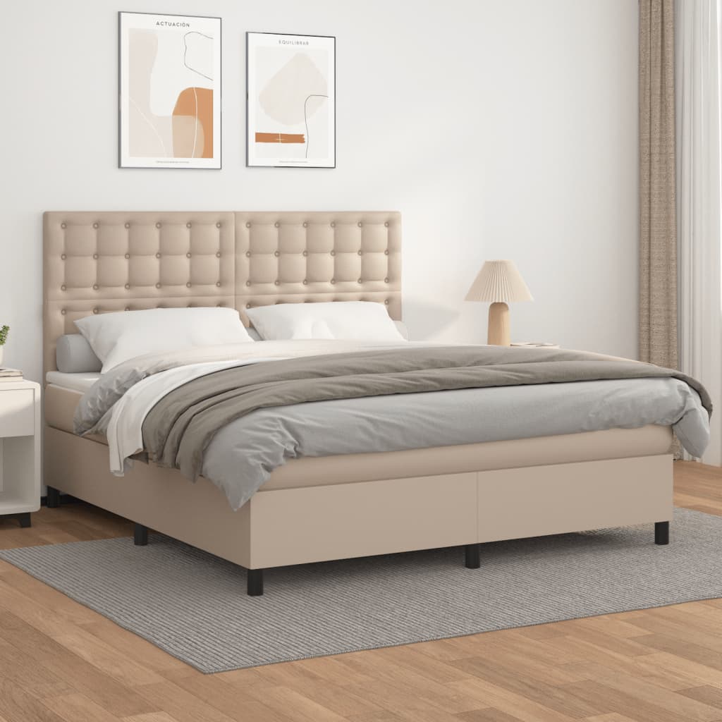 Boxspring met matras kunstleer cappuccinokleurig 160x200 cm – afbeelding 1