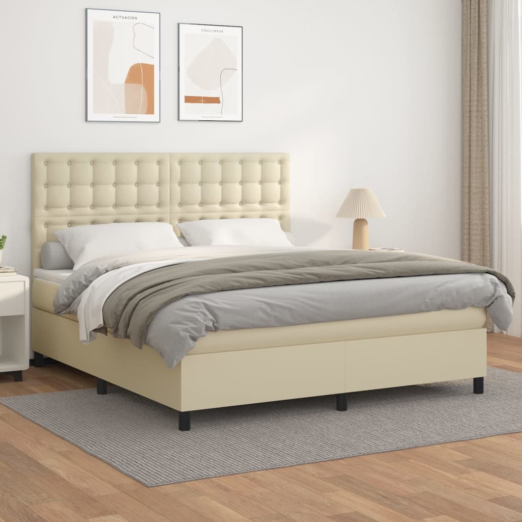Boxspring met matras kunstleer crèmekleurig 180x200 cm – afbeelding 1