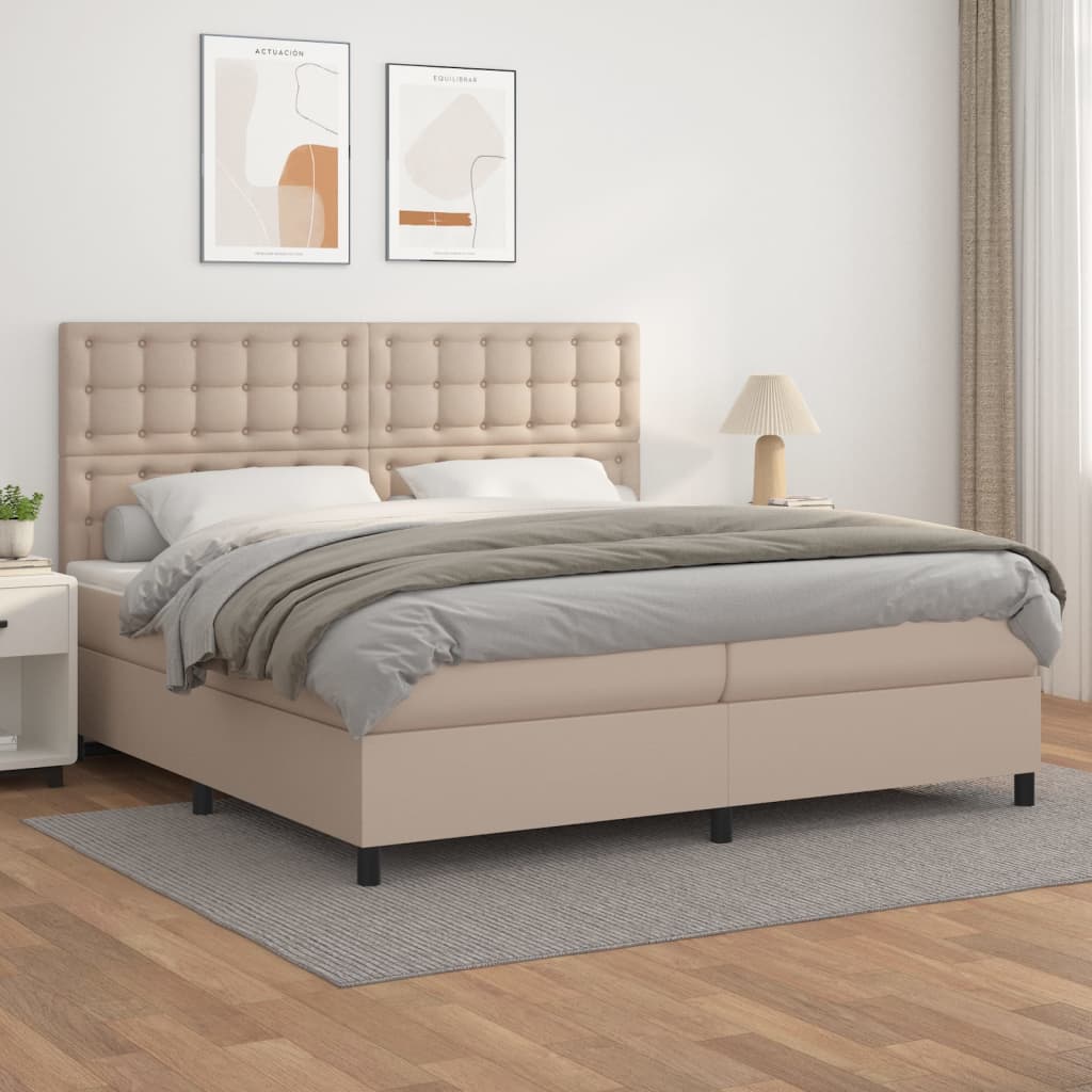Boxspring met matras kunstleer cappuccinokleurig 200x200 cm – afbeelding 1
