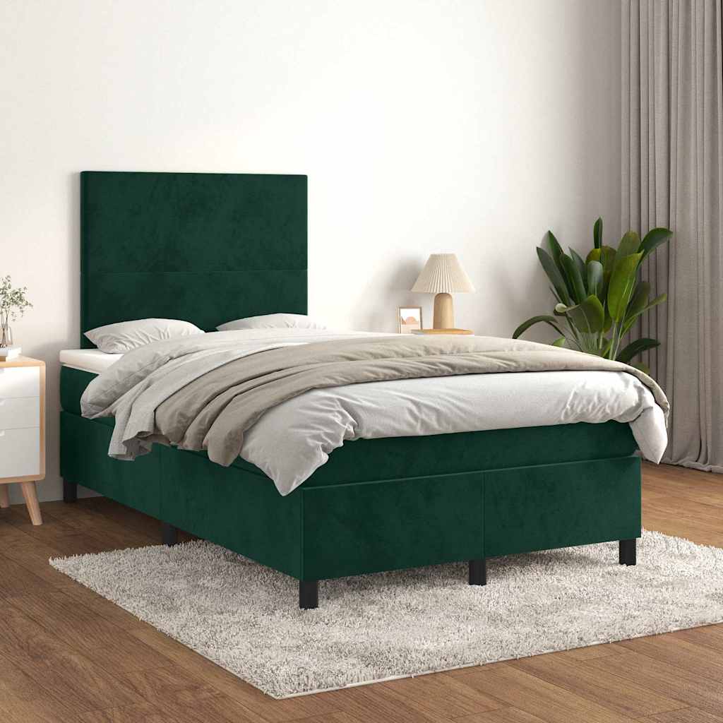 Boxspring met matras fluweel donkergroen 120x200 cm – afbeelding 1