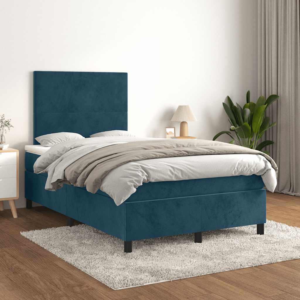 Boxspring met matras fluweel donkerblauw 120x200 cm – afbeelding 1