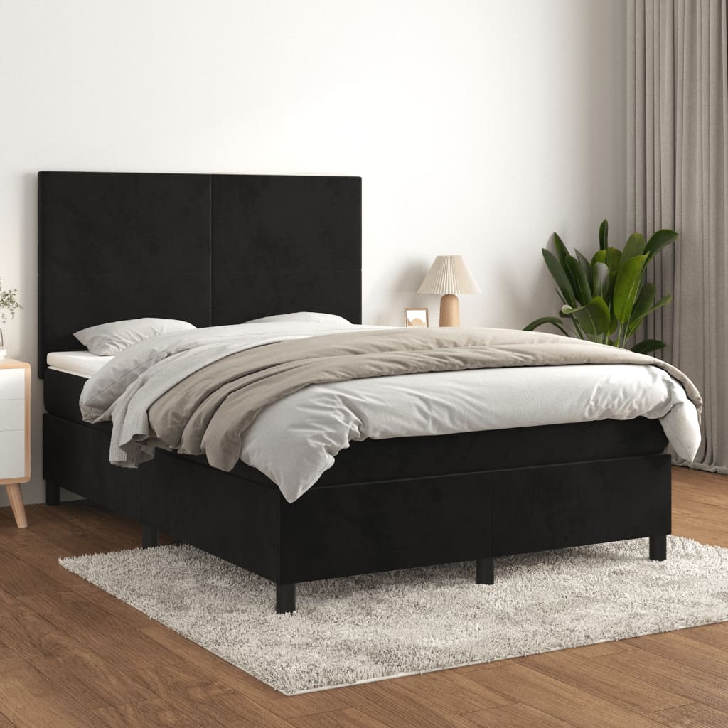 Boxspring met matras fluweel zwart 140x190 cm – afbeelding 1