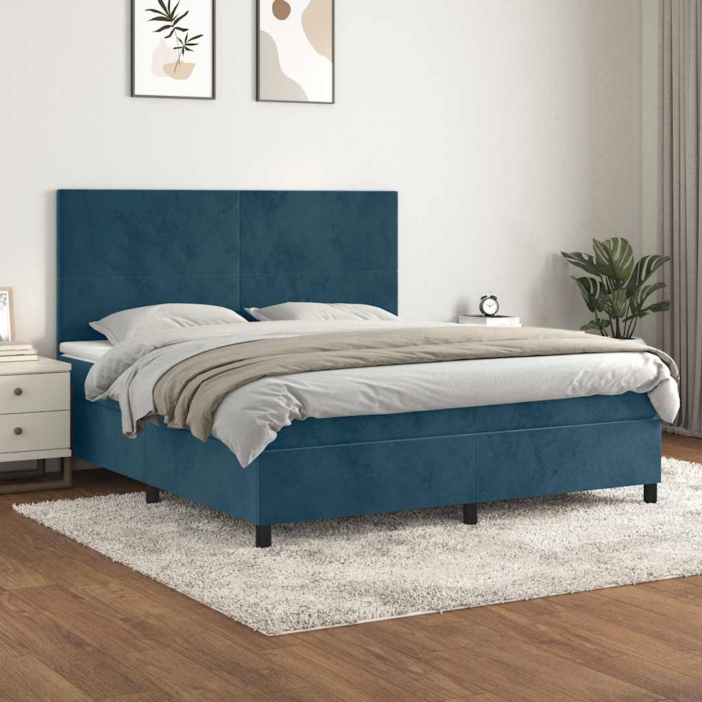 Boxspring met matras fluweel donkerblauw 160x200 cm – afbeelding 1