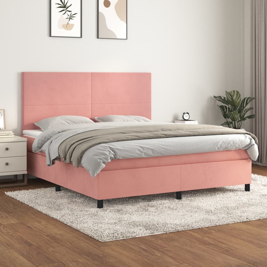 Boxspring met matras fluweel roze 180x200 cm – afbeelding 1