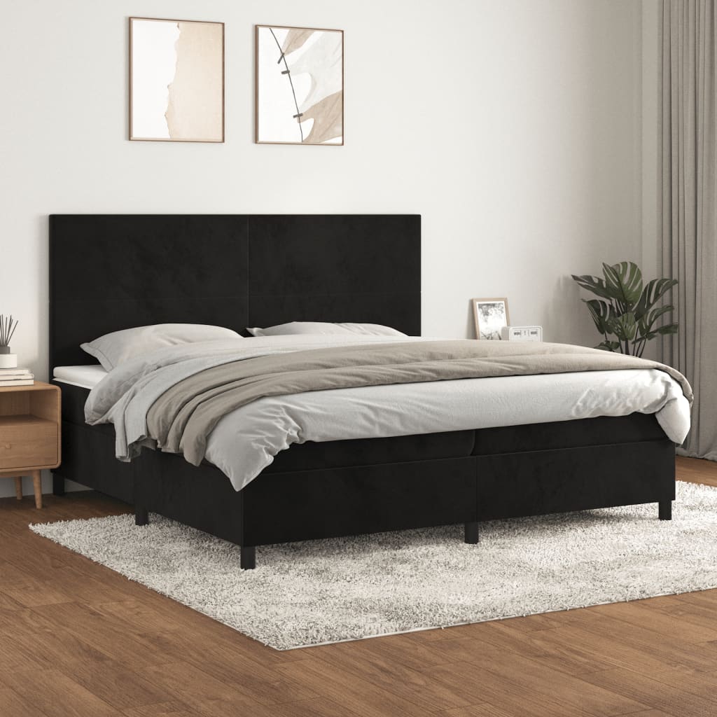 Boxspring met matras fluweel zwart 200x200 cm – afbeelding 1