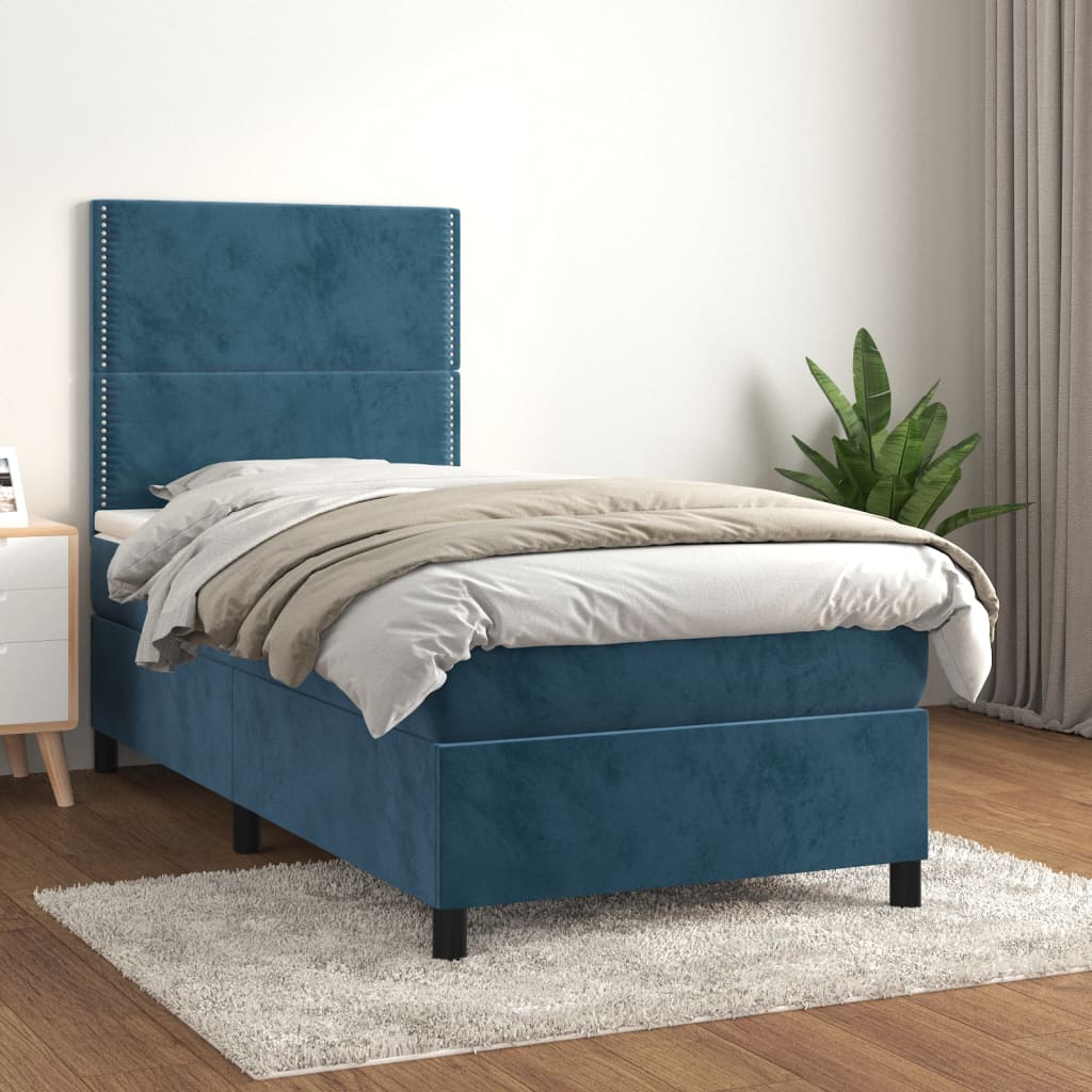 Boxspring met matras fluweel donkerblauw 80x200 cm – afbeelding 1