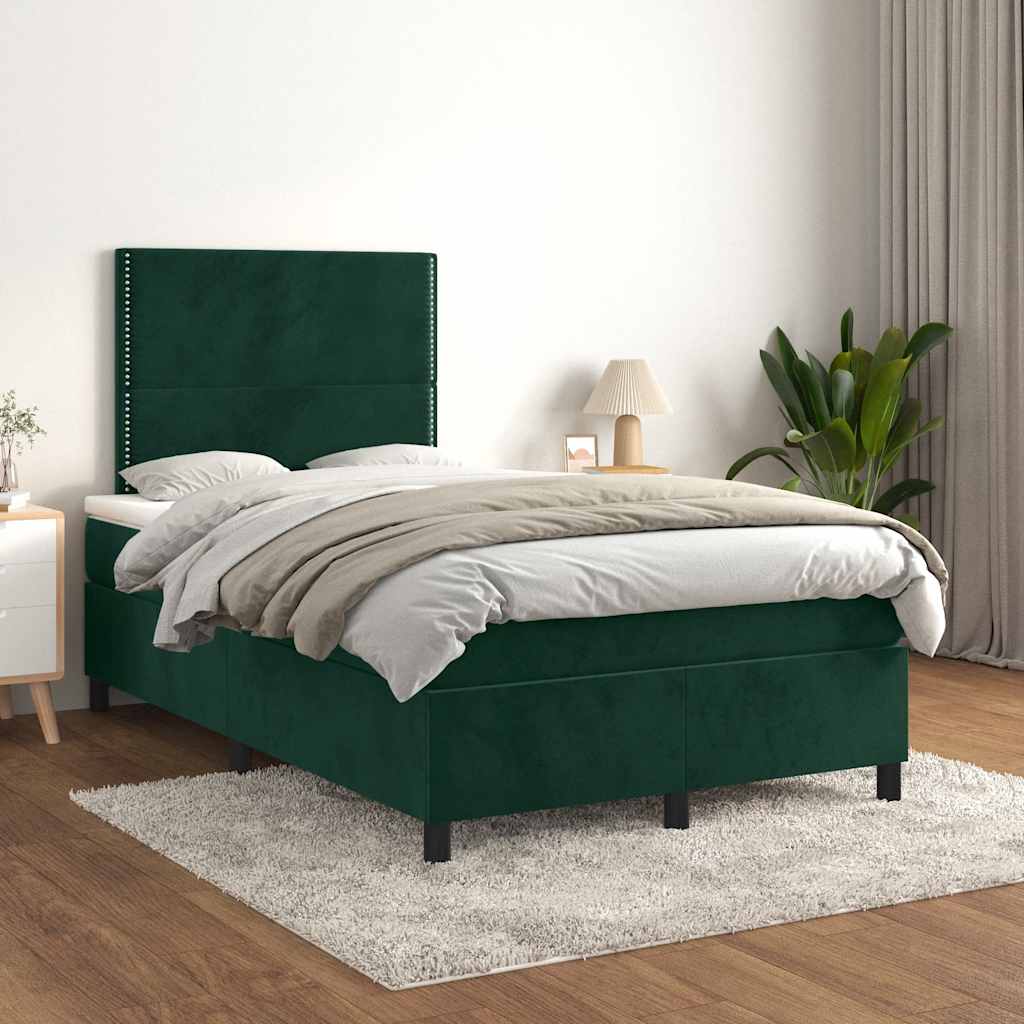 Boxspring met matras fluweel donkergroen 120x200 cm – afbeelding 1