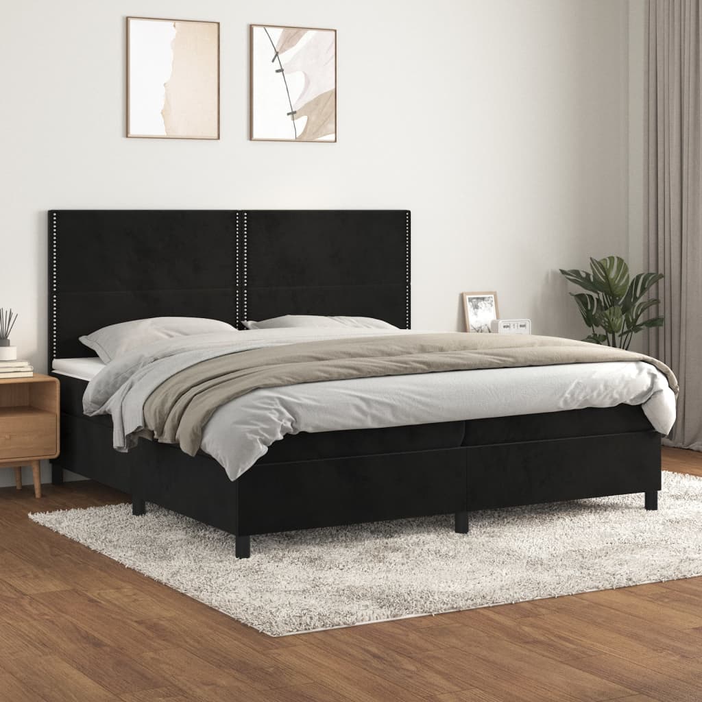 Boxspring met matras fluweel zwart 200x200 cm – afbeelding 1