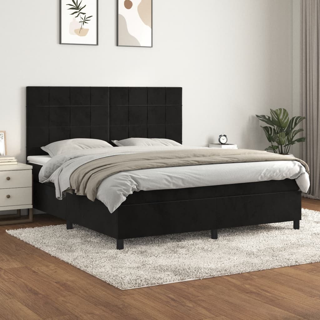 Boxspring met matras fluweel zwart 180x200 cm – afbeelding 1
