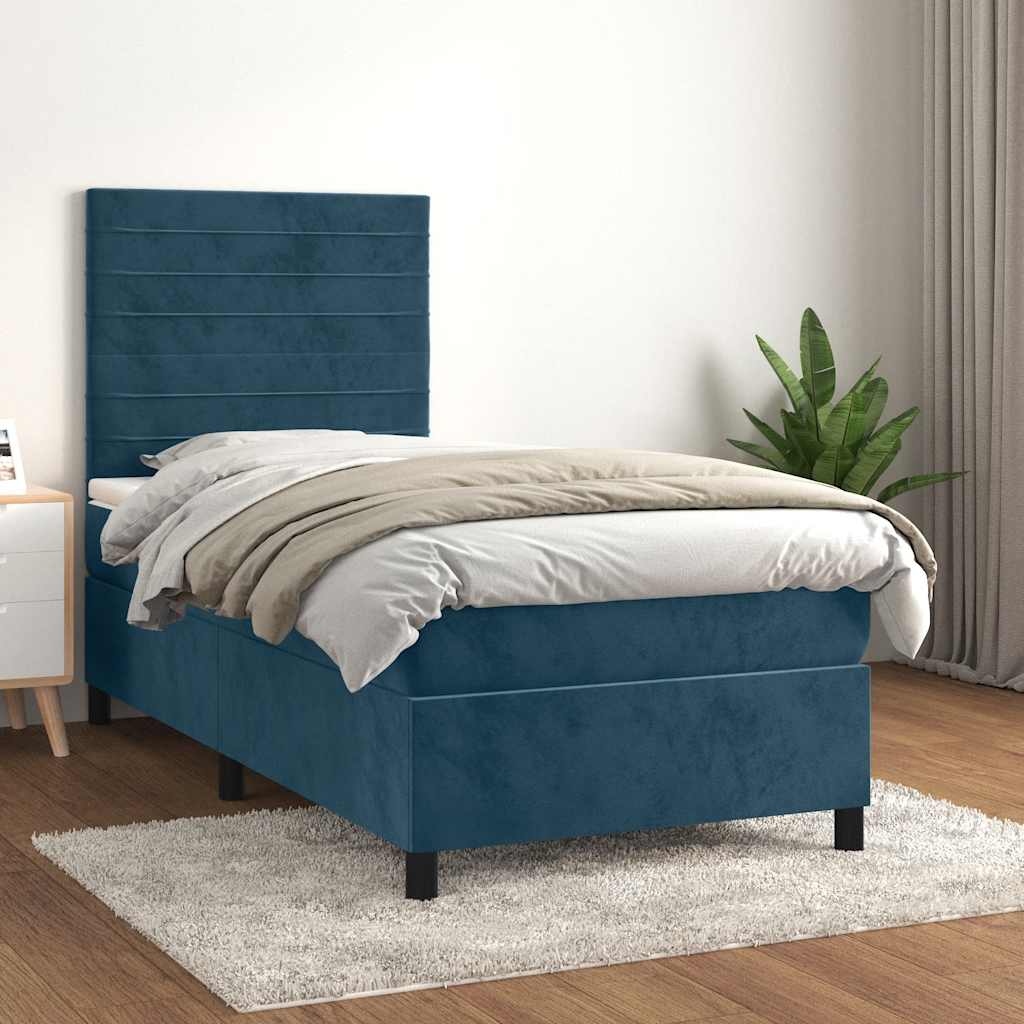 Boxspring met matras fluweel donkerblauw 80x200 cm – afbeelding 1