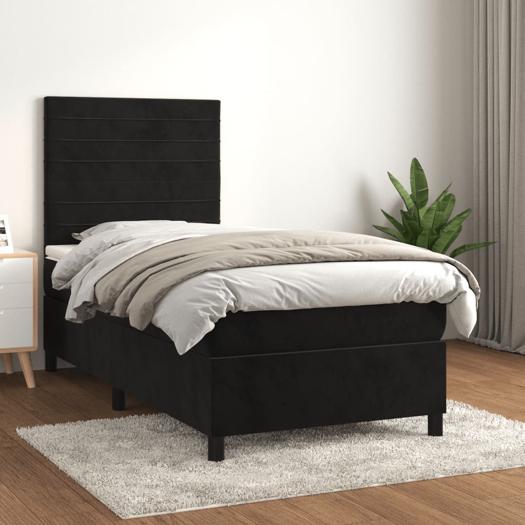 Boxspring met matras fluweel zwart 90x200 cm – afbeelding 1