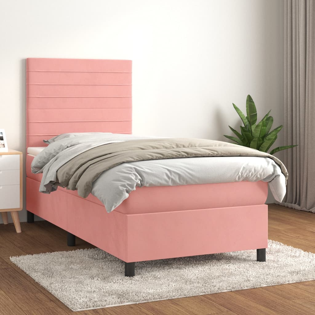 Boxspring met matras fluweel roze 100x200 cm – afbeelding 1