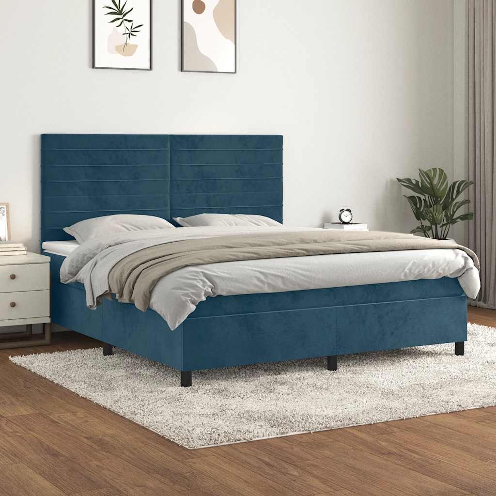 Boxspring met matras fluweel donkerblauw 160x200 cm – afbeelding 1