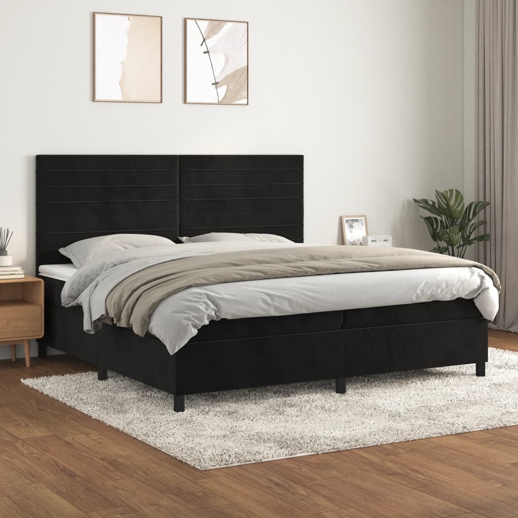Boxspring met matras fluweel zwart 200x200 cm – afbeelding 1