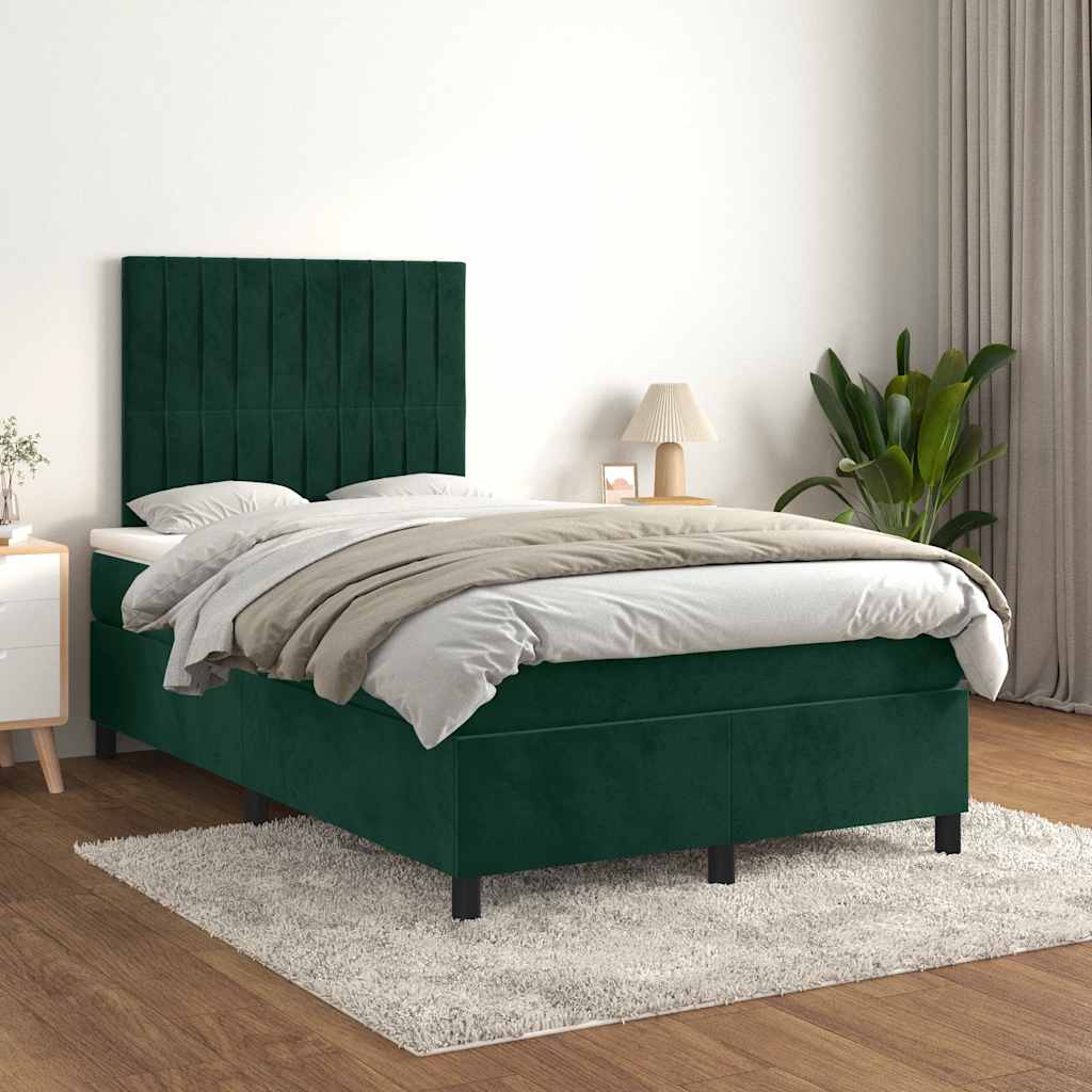 Boxspring met matras fluweel donkergroen 120x200 cm – afbeelding 1