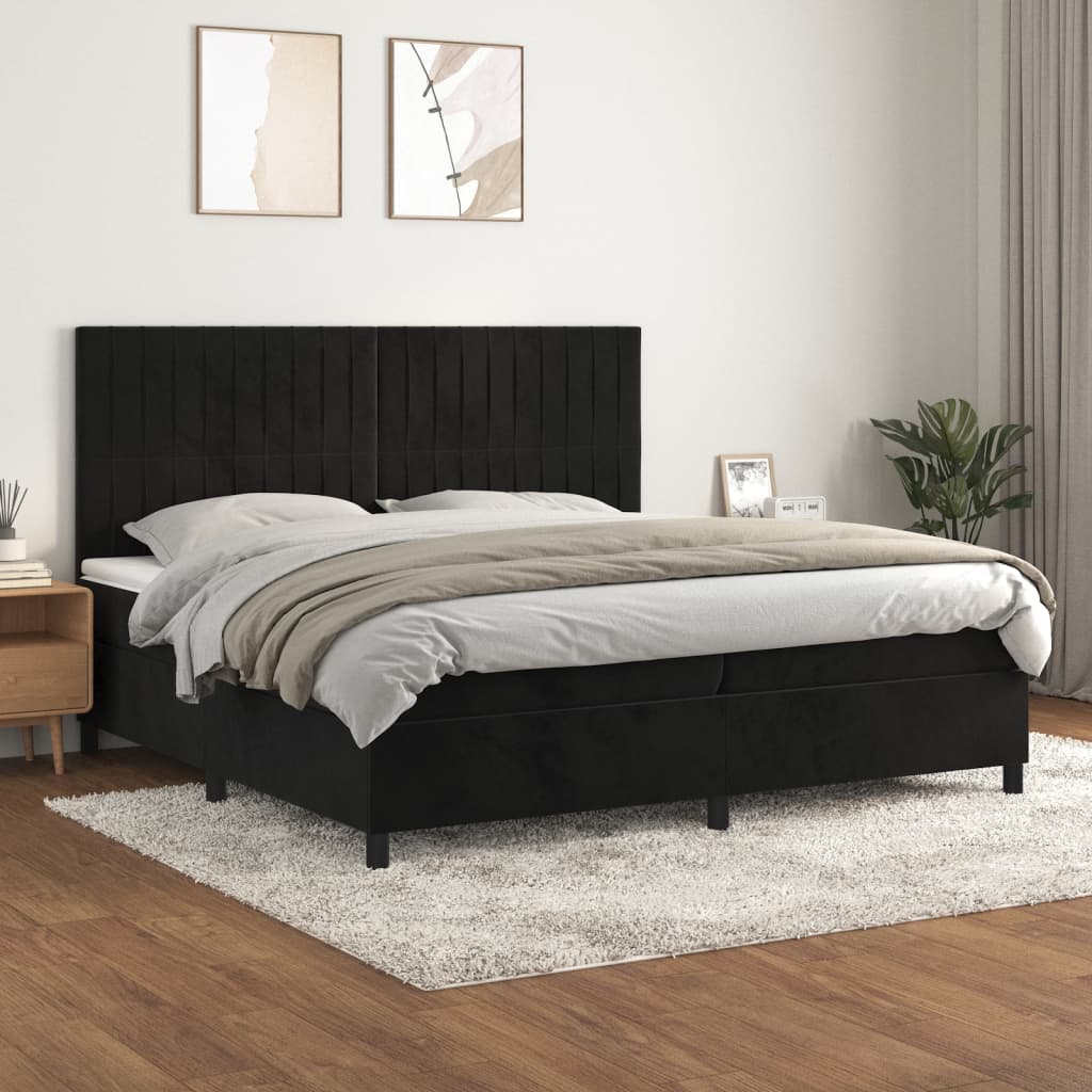 Boxspring met matras fluweel zwart 200x200 cm – afbeelding 1