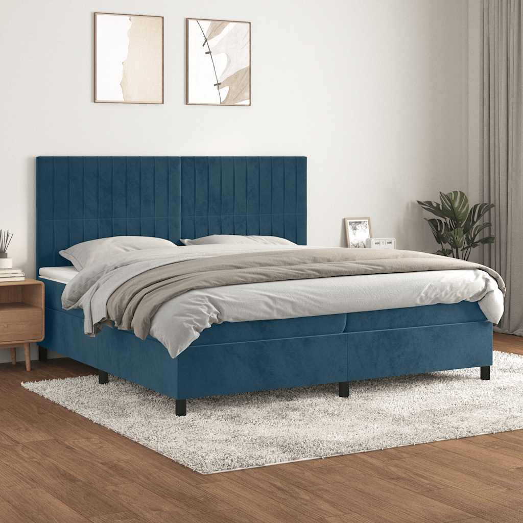 Boxspring met matras fluweel donkerblauw 200x200 cm – afbeelding 1