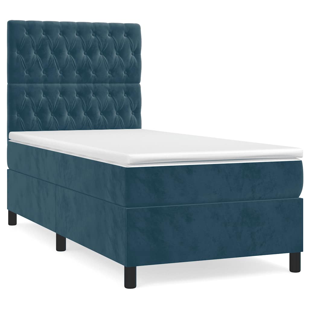 Boxspring met matras fluweel donkerblauw 90x190 cm – afbeelding 2