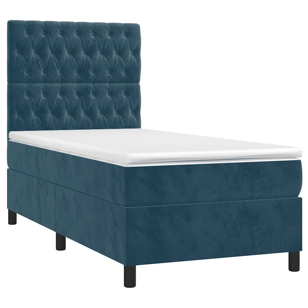 Boxspring met matras fluweel donkerblauw 90x190 cm – afbeelding 3