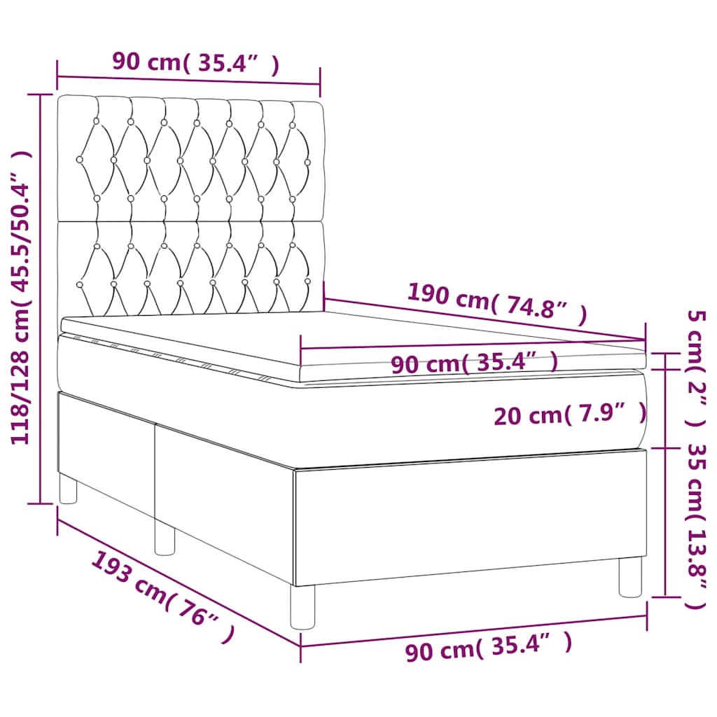 Boxspring met matras fluweel donkerblauw 90x190 cm – afbeelding 7