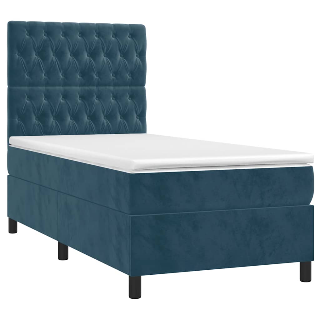 Boxspring met matras fluweel donkerblauw 90x200 cm – afbeelding 3