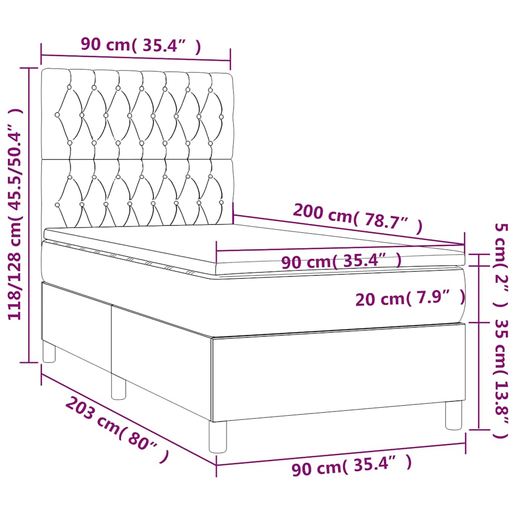 Boxspring met matras fluweel donkerblauw 90x200 cm – afbeelding 7