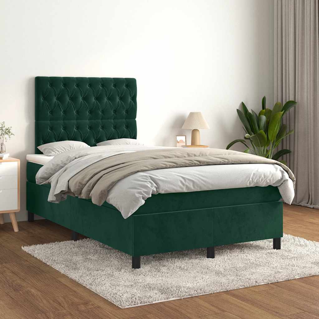 Boxspring met matras fluweel donkergroen 120x200 cm – afbeelding 1