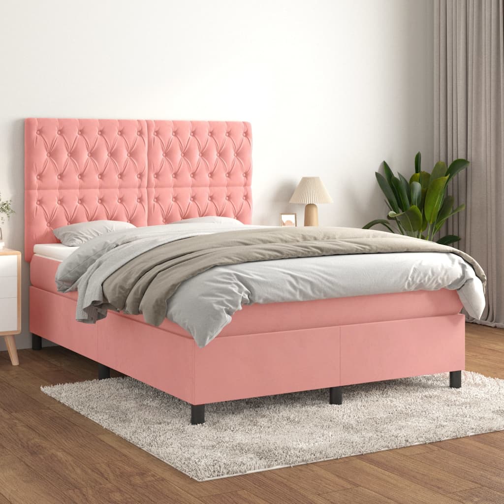 Boxspring met matras fluweel roze 140x190 cm – afbeelding 1