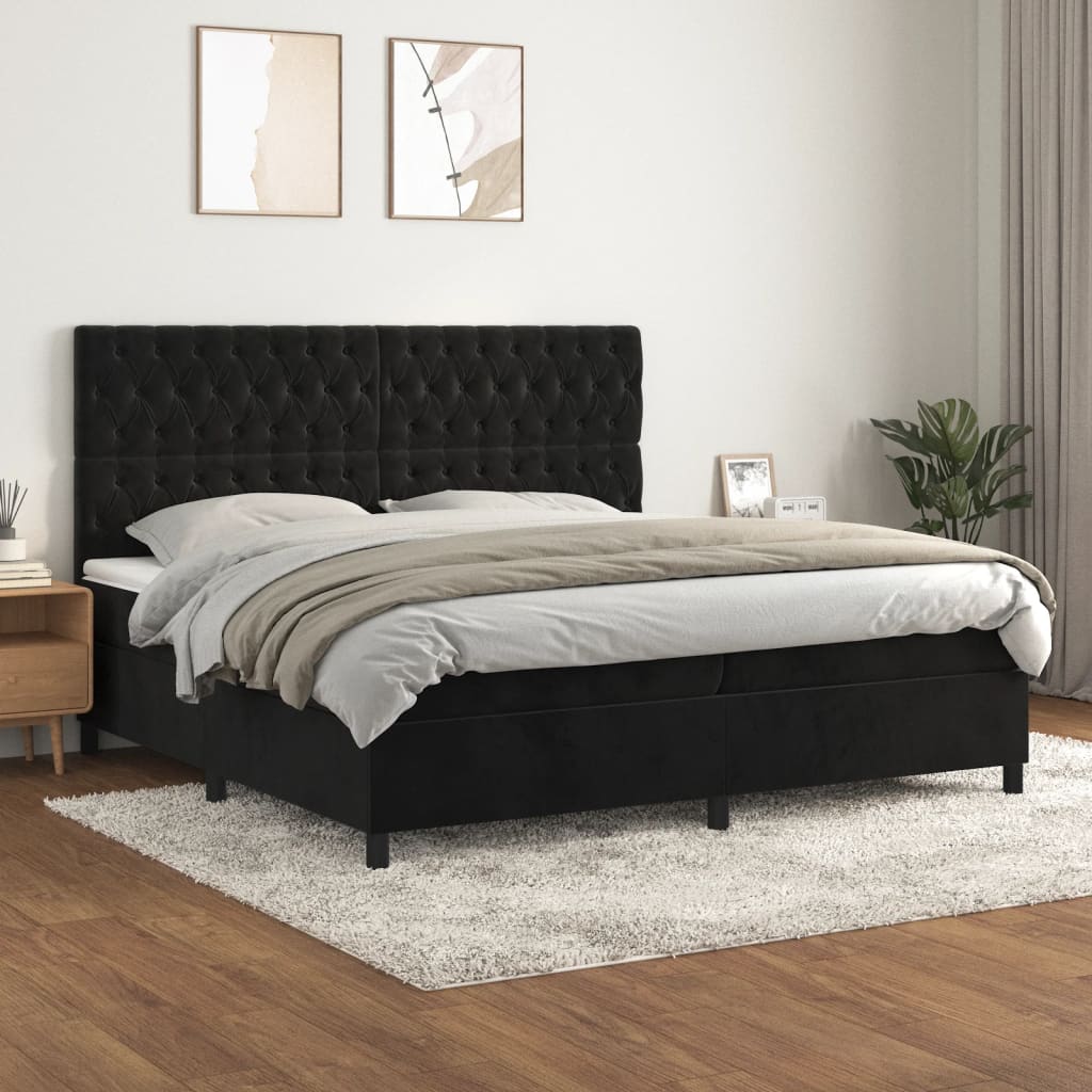 Boxspring met matras fluweel zwart 200x200 cm – afbeelding 1