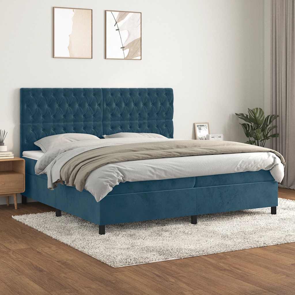 Boxspring met matras fluweel donkerblauw 200x200 cm – afbeelding 1