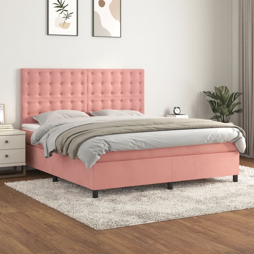 Boxspring met matras fluweel roze 180x200 cm – afbeelding 1