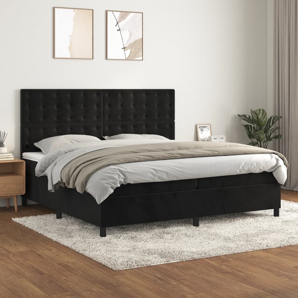 Boxspring met matras fluweel zwart 200x200 cm – afbeelding 1