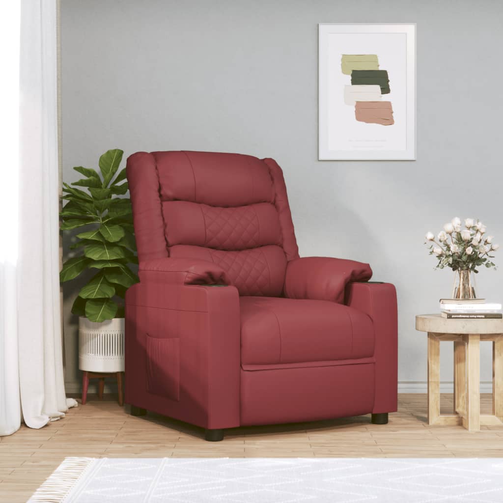 Fauteuil verstelbaar elektrisch kunstleer wijnrood